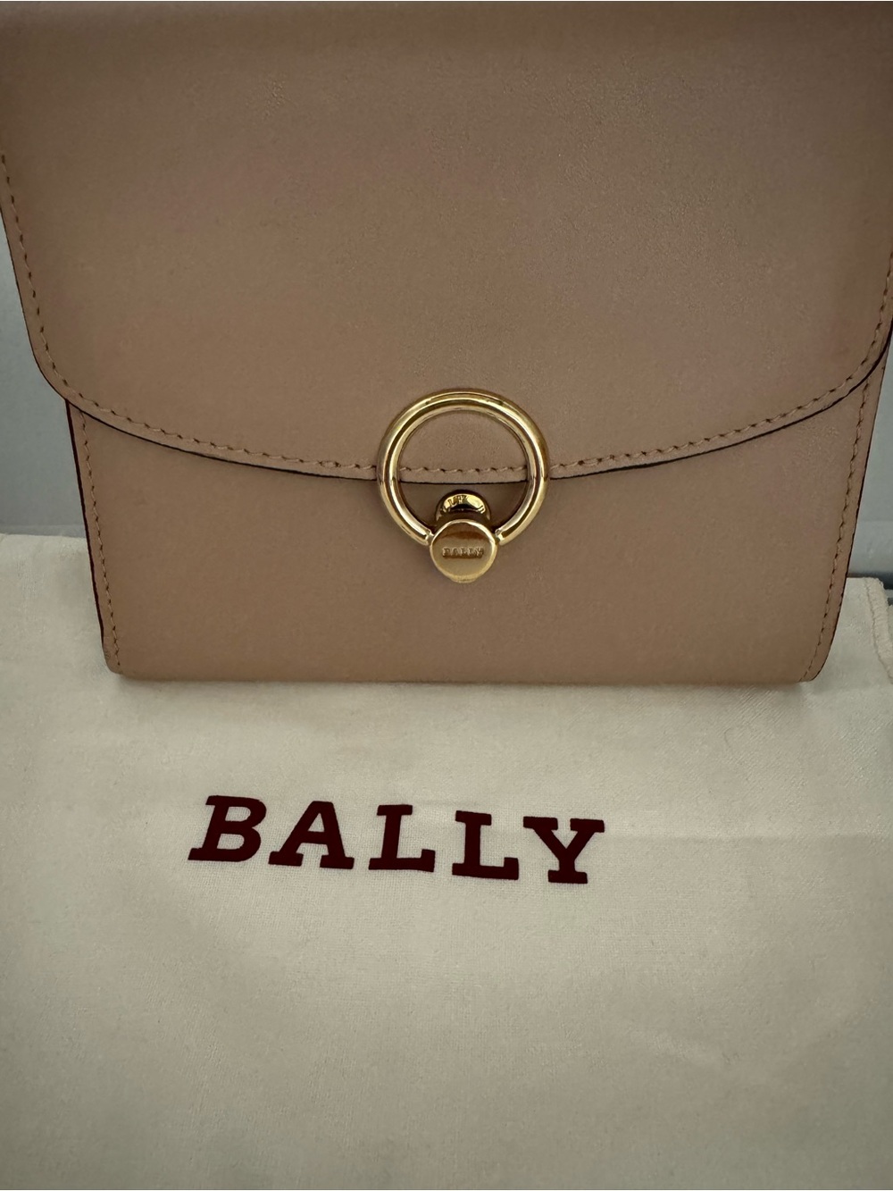 Bally Taupe Crossbody with Gold Ring Hardware